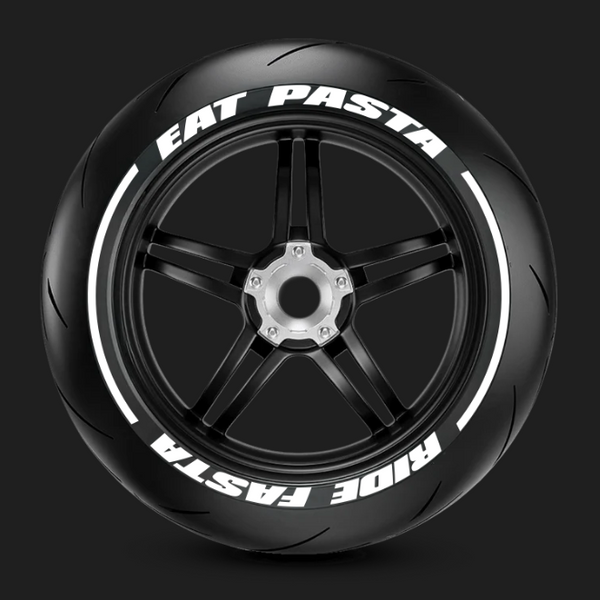 Stickers de pneu + lignes EAT PASTA RIDE FASTA Blanc - LM STICK’ART
